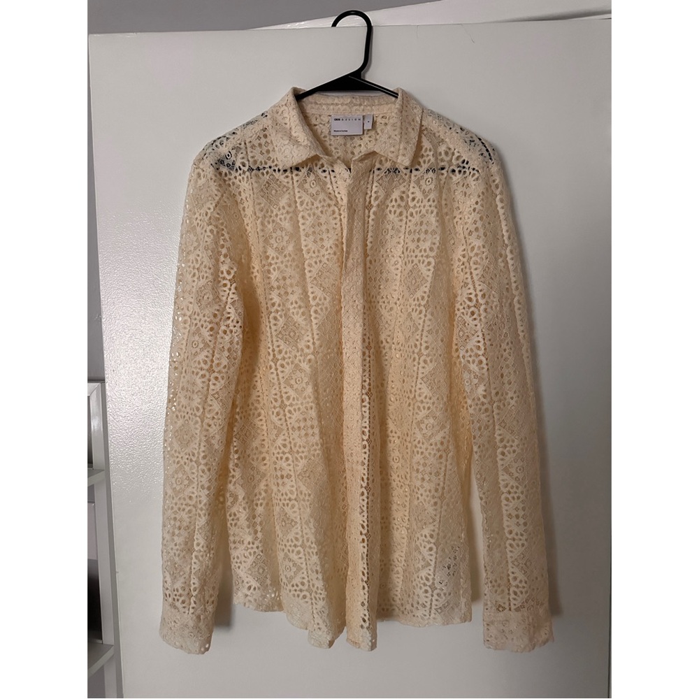 ASOS Cream Lace Button Up Dress Shirt